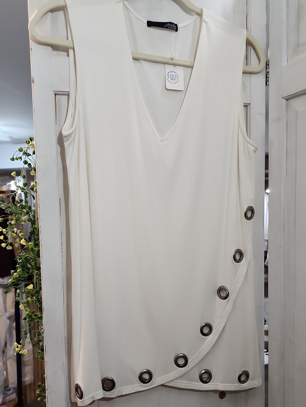 Ariella Cream V-Neck Sleeveless Top with Eyelet Detail